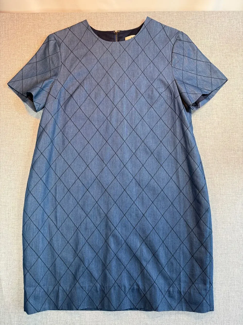 Kate Spade New York Blue Chambray Look Diamond Stitch Shift Dress 12 Pockets